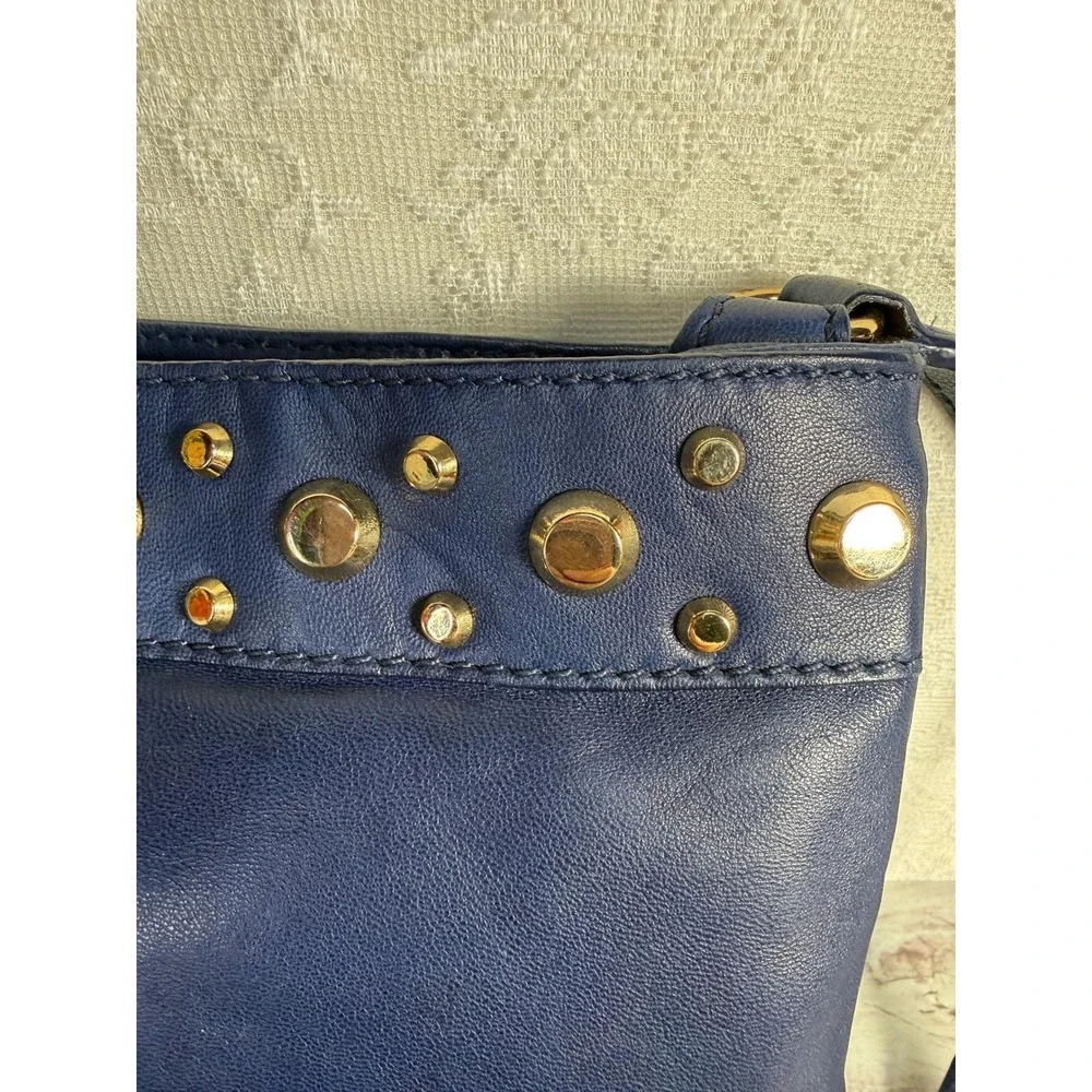 Michael‎ Kors Navy Blue Studded Crossbody Bag Gold Hardware